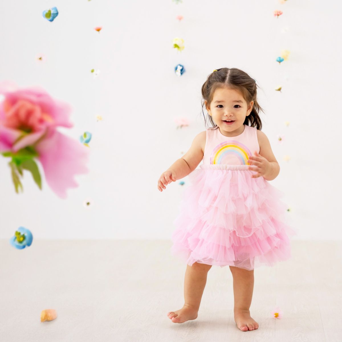 Party Series - Rainbow Tiered Dress in Pink by Le Petit Society