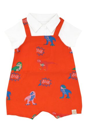 Baby Boy Shirt Overalls in T-Rex Print by Le Petit Society
