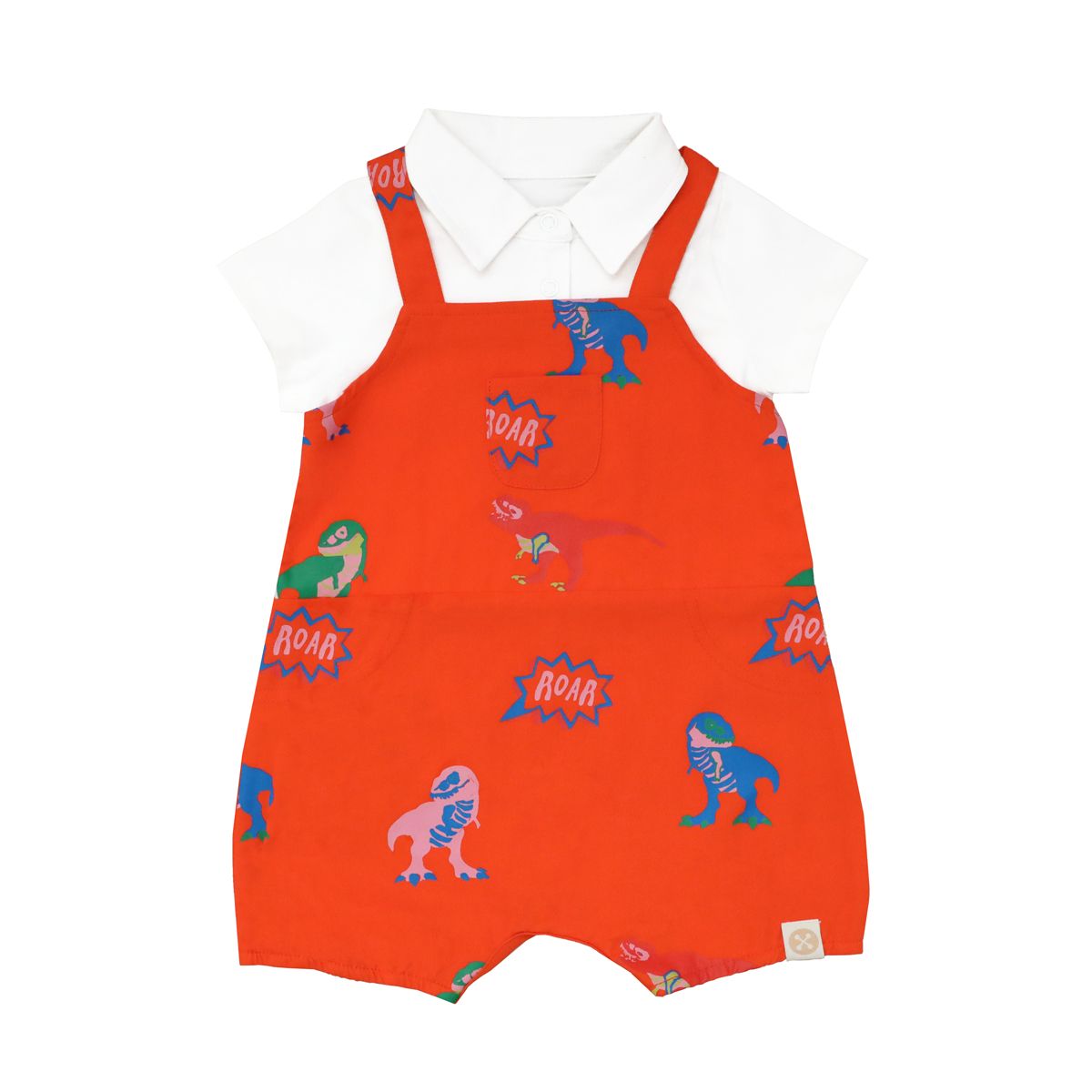 Baby Boy Shirt Overalls in T-Rex Print by Le Petit Society