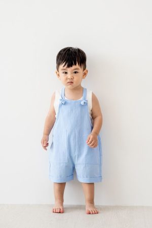 Mama & Mini - Pastel Blue Kids Short Overalls by Le Petit Society