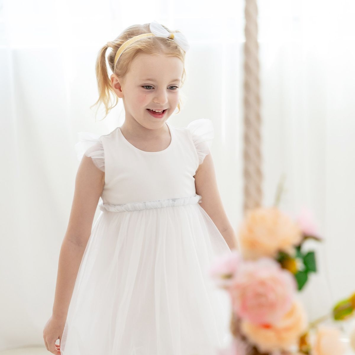 Flower Girl Series - Bubble Dress in White by Le Petit Society