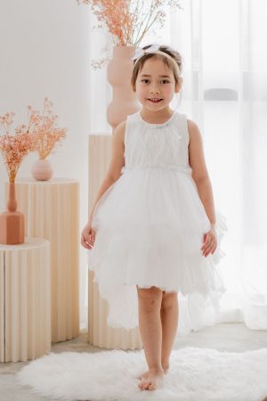 Flower Girl Series - Cascading Dress in White by Le Petit Society