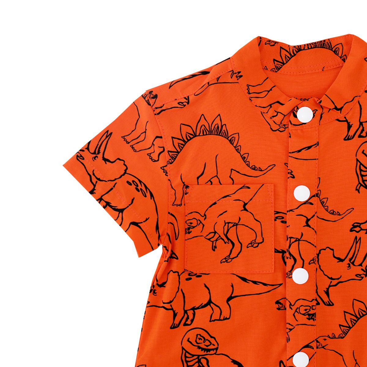 Made for Play - Baby Playsuit in Dino Sketch Print in Orange by Le Petit Society - Image 2