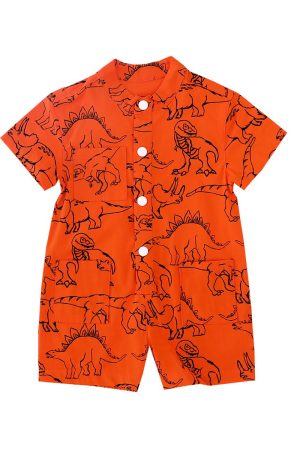 Made for Play - Baby Playsuit in Dino Sketch Print in Orange by Le Petit Society