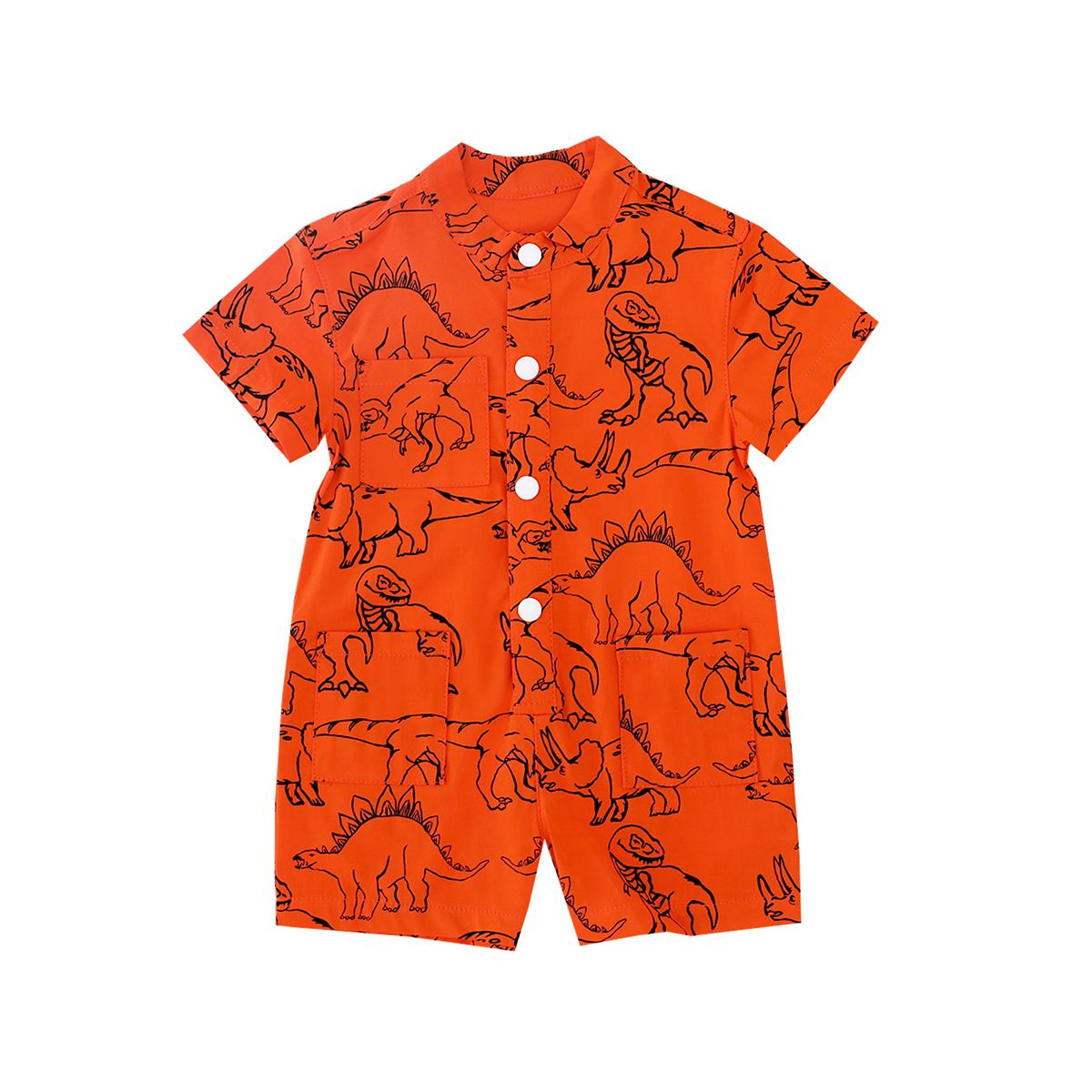 Made for Play - Baby Playsuit in Dino Sketch Print in Orange by Le Petit Society