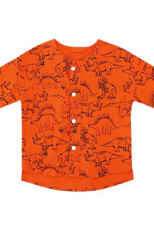 Made for Play - Boys Wide-Pocket Shirt in Dino Sketch Print in Orange by Le Petit Society