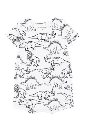 Made for Play - Baby Romper in Dino Sketch Print in White by Le Petit Society