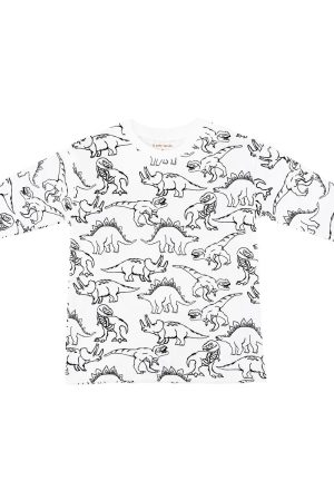 Made for Play - Long Sleeves Tee in Dino Sketch Print in White by Le Petit Society