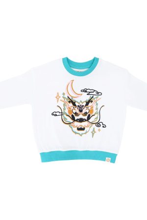Dragon Streetwear - Kids Jersey Pullover Tee in White Dragon by Le Petit Society