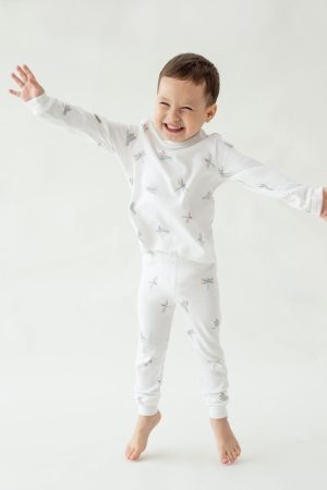 Kids Long Sleeve Organic Pyjamas Set in Dragonfly Print by Le Petit Society
