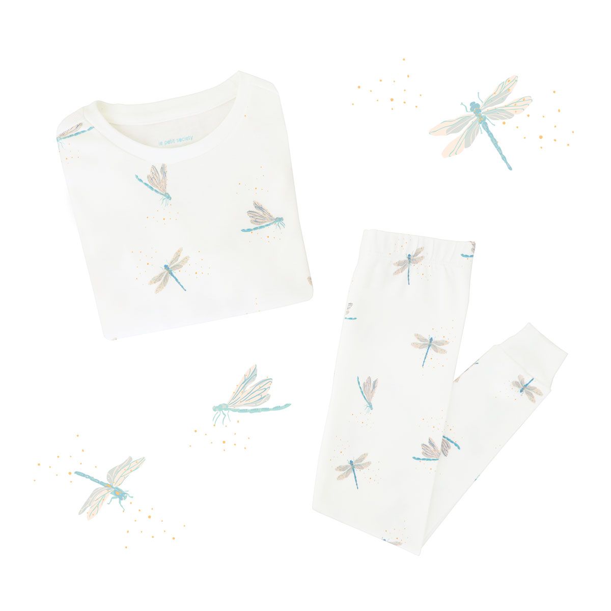 Kids Long Sleeve Organic Pyjamas Set in Dragonfly Print by Le Petit Society - Image 3