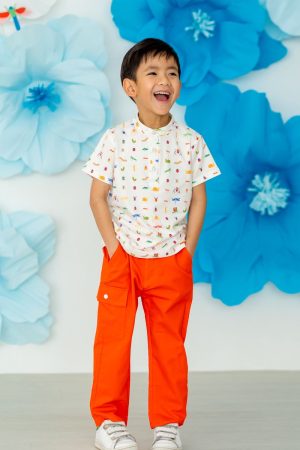 Kids Utility Pants in Orange by Le Petit Society