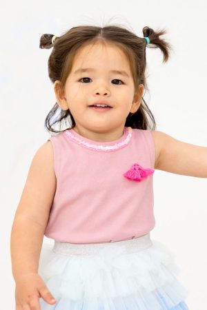 Party Series - Girls Ribbed Tank in Pink by Le Petit Society