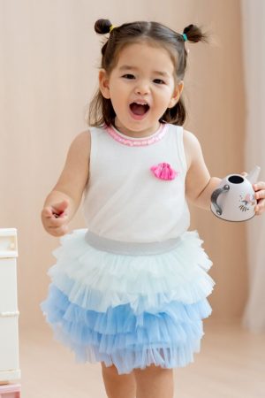 Party Series - Girls Ribbed Tank in White by Le Petit Society