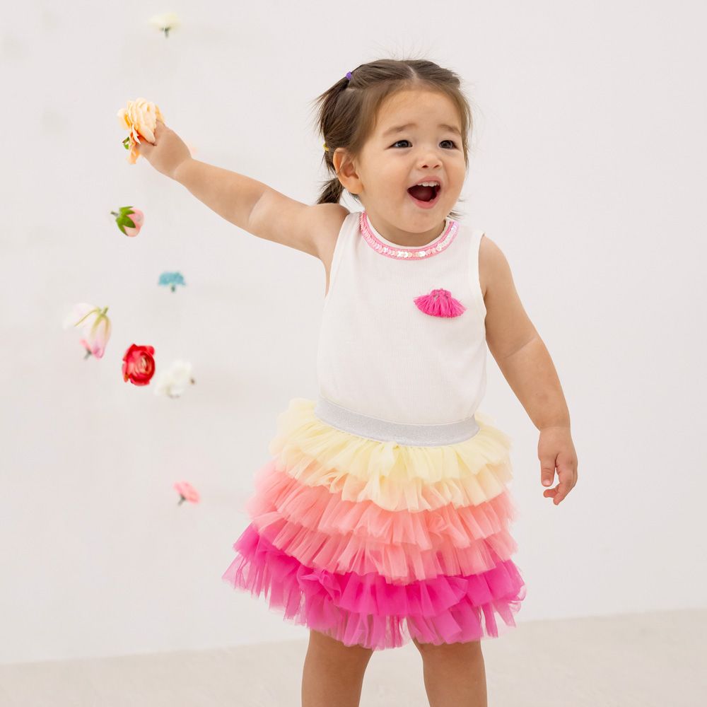 Party Series - Girls Ribbed Tank in White by Le Petit Society - Image 2