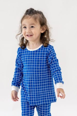 Kids Long Sleeve Organic Pyjamas Set in Grid Print by Le Petit Society