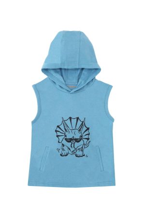 Made for Play - Hoodie Tank in Triceratops Print in Blue by Le Petit Society