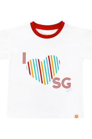 A Singapore Series - "I Love SG" Kids Contrast Tee in White by Le Petit Society