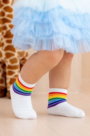 Rainbow Series - Kids Crew Socks in White by Le Petit Society