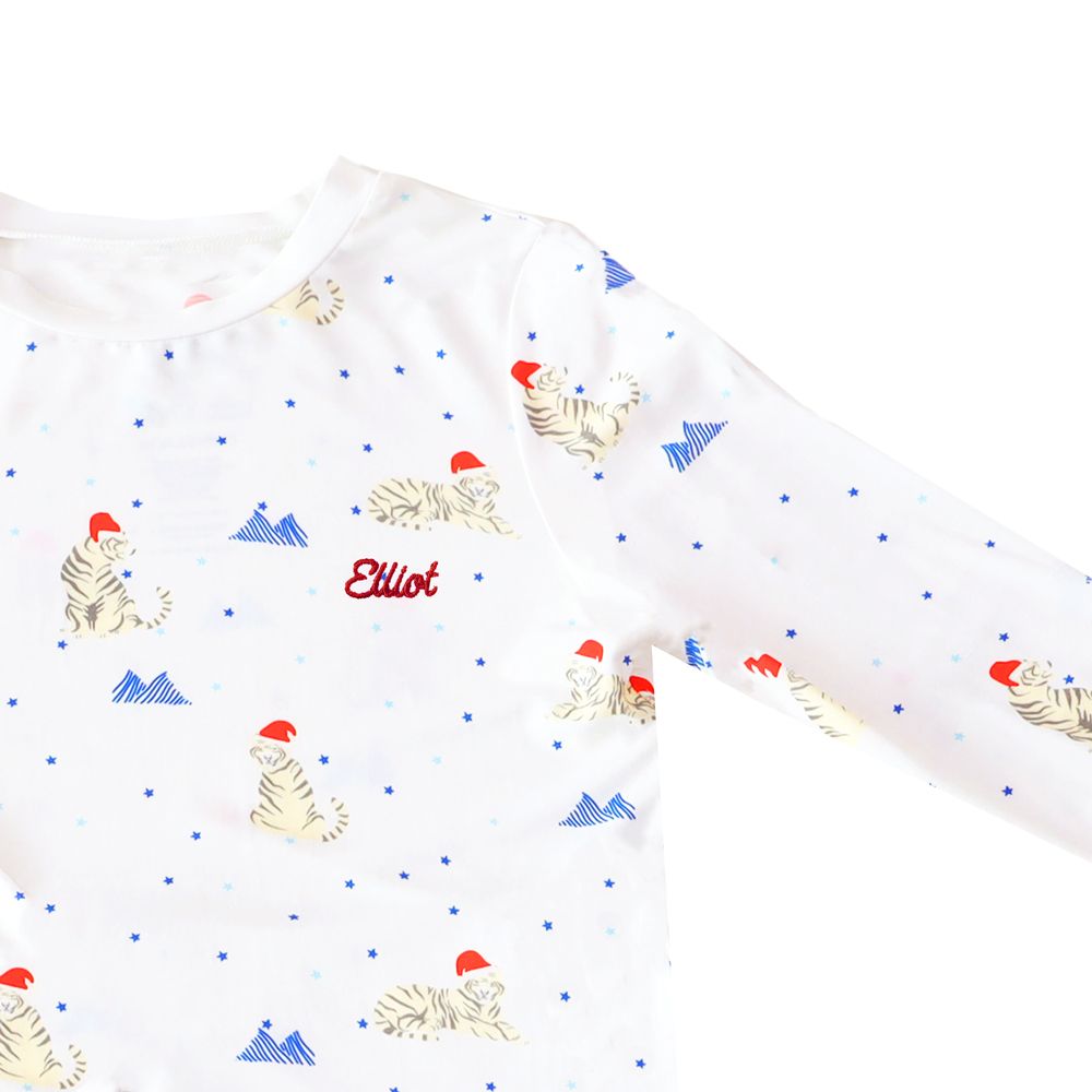 Kids Bamboo Pyjamas in Snow Tiger Print by Le Petit Society - Image 4