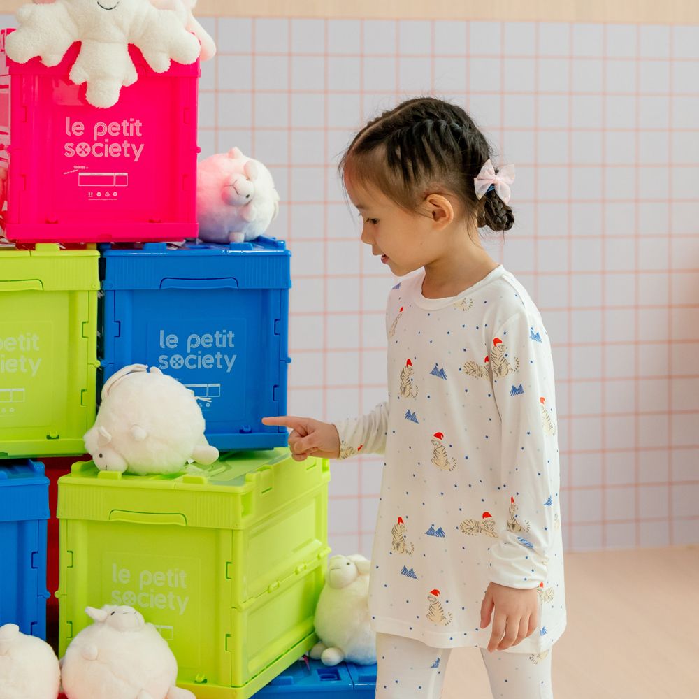 Kids Bamboo Pyjamas in Snow Tiger Print by Le Petit Society - Image 3