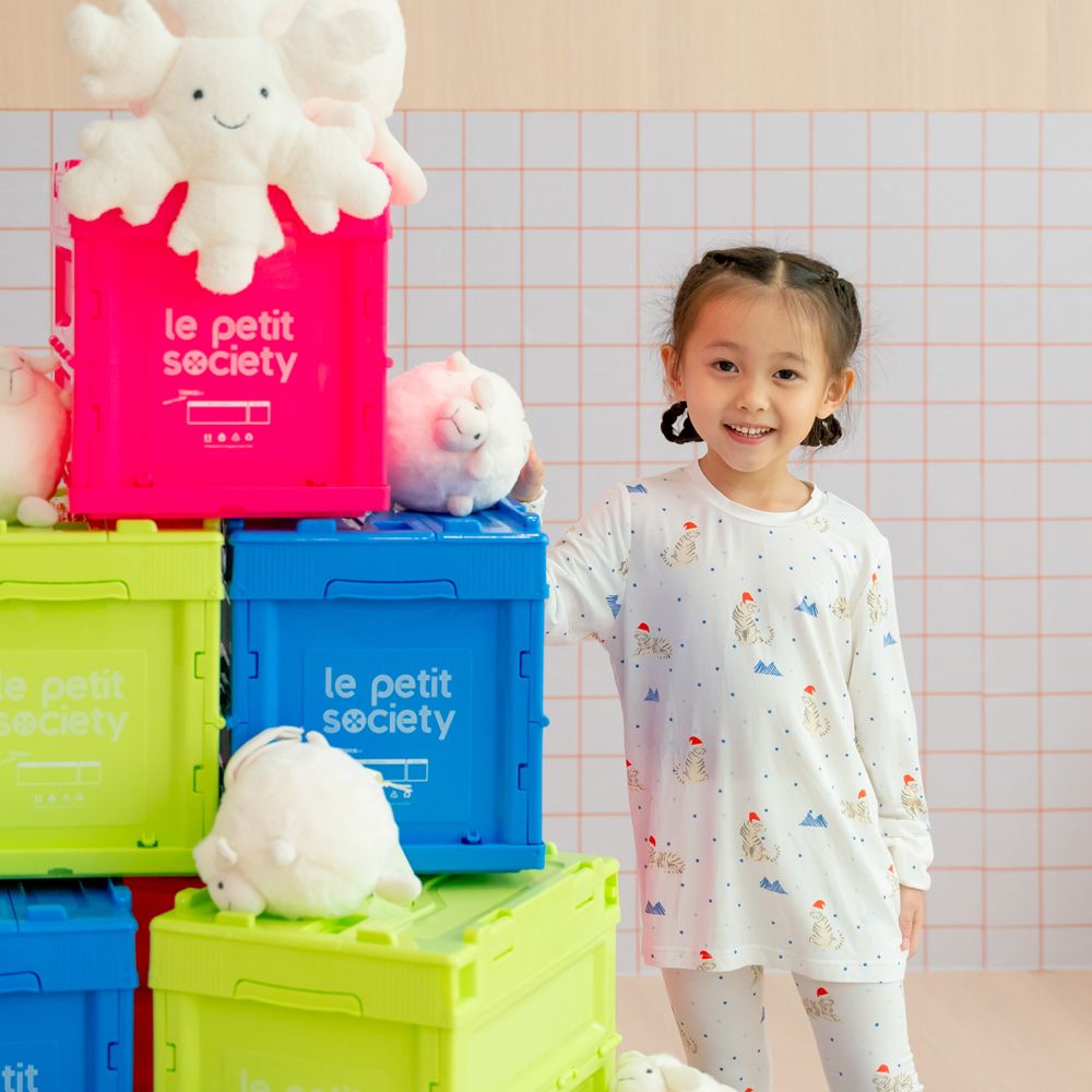 Kids Bamboo Pyjamas in Snow Tiger Print by Le Petit Society - Image 2
