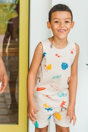 Resort Series - Kids Ribbed Shorts in Paradise Print by Le Petit Society