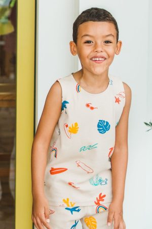 Resort Series - Kids Ribbed Tank In Paradise Print by Le Petit Society