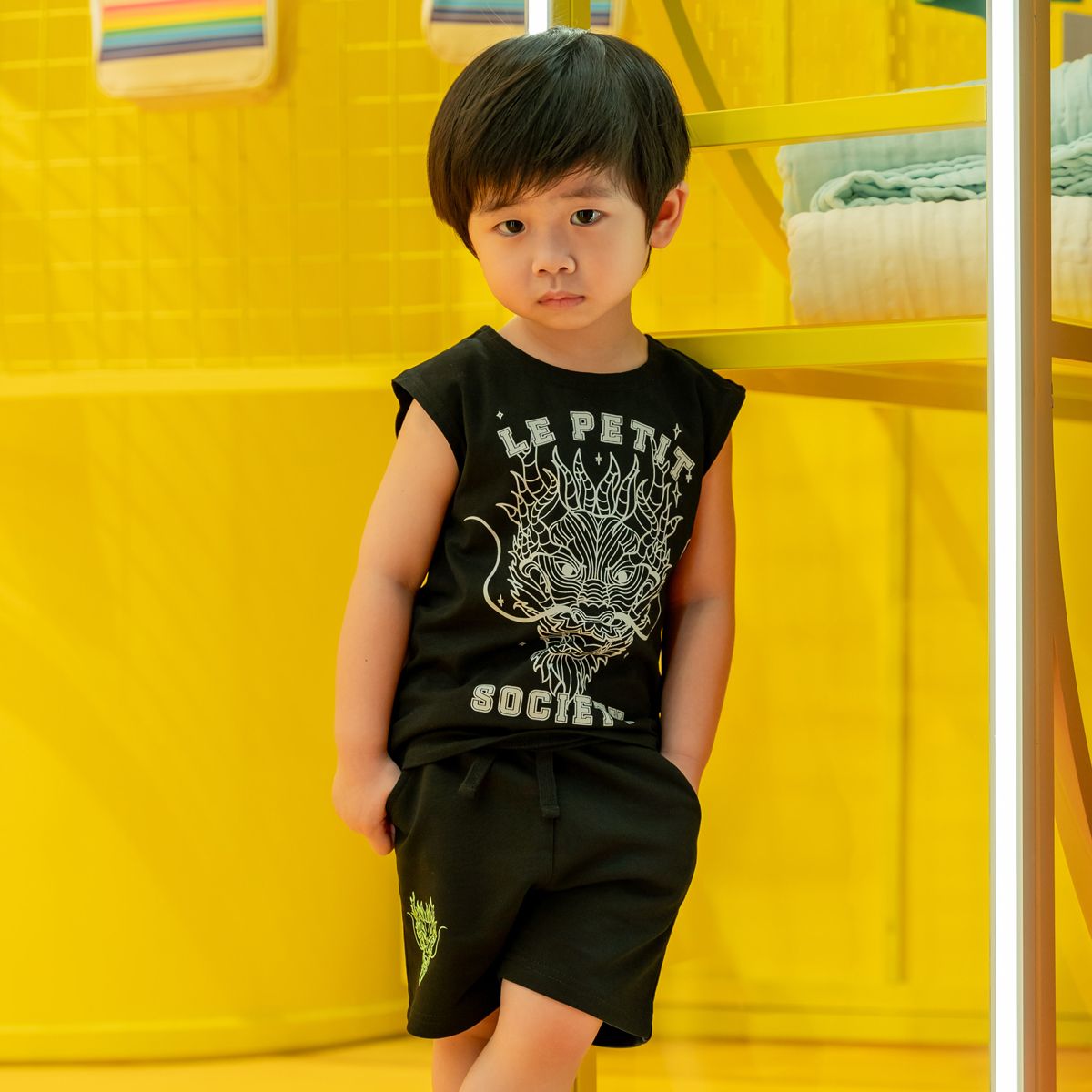 Dragon Streetwear - Kids Shorts in Black by Le Petit Society - Image 3