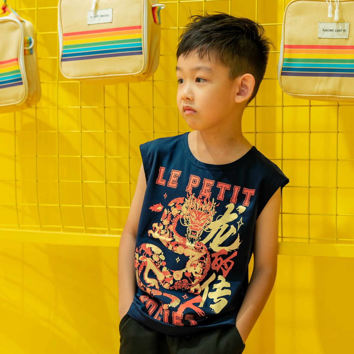 Dragon Streetwear - Kids Tank in Navy Dragon by Le Petit Society - Image 2