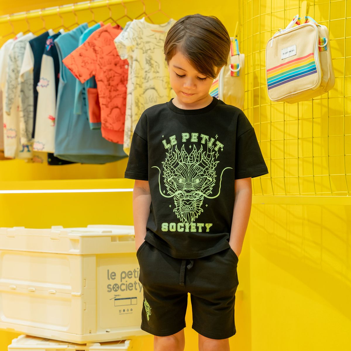 Dragon Streetwear - Kids Shorts in Black by Le Petit Society - Image 4