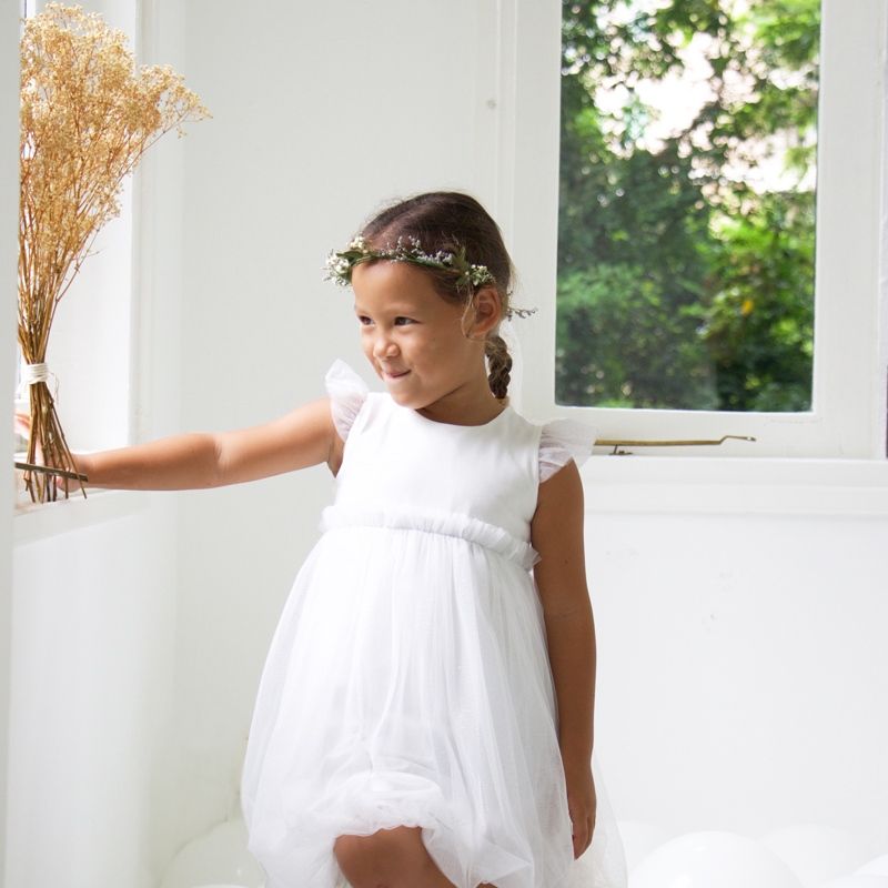 Flower Girl Series - Bubble Dress in White by Le Petit Society - Image 4
