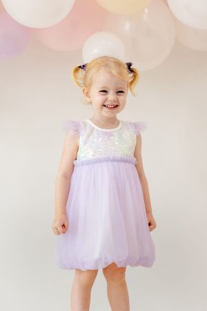 Flower Girl Series - Sequin Mini Bubble Dress in Lilac by Le Petit Society