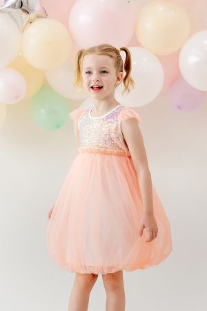 Flower Girl Series - Sequin Mini Bubble Dress in Peach by Le Petit Society