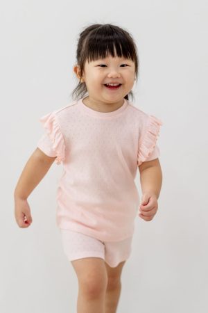 Organic Kids Ruffle Short Sleeves PJ Set in Pink by Le Petit Society