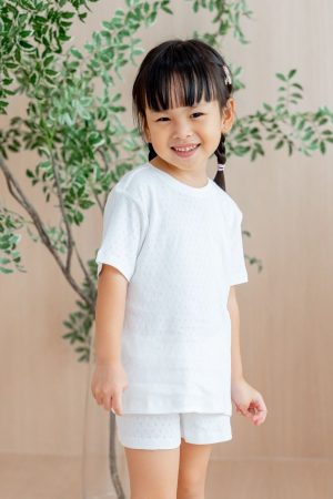 Organic Kids Short Sleeves PJ Set in White by Le Petit Society
