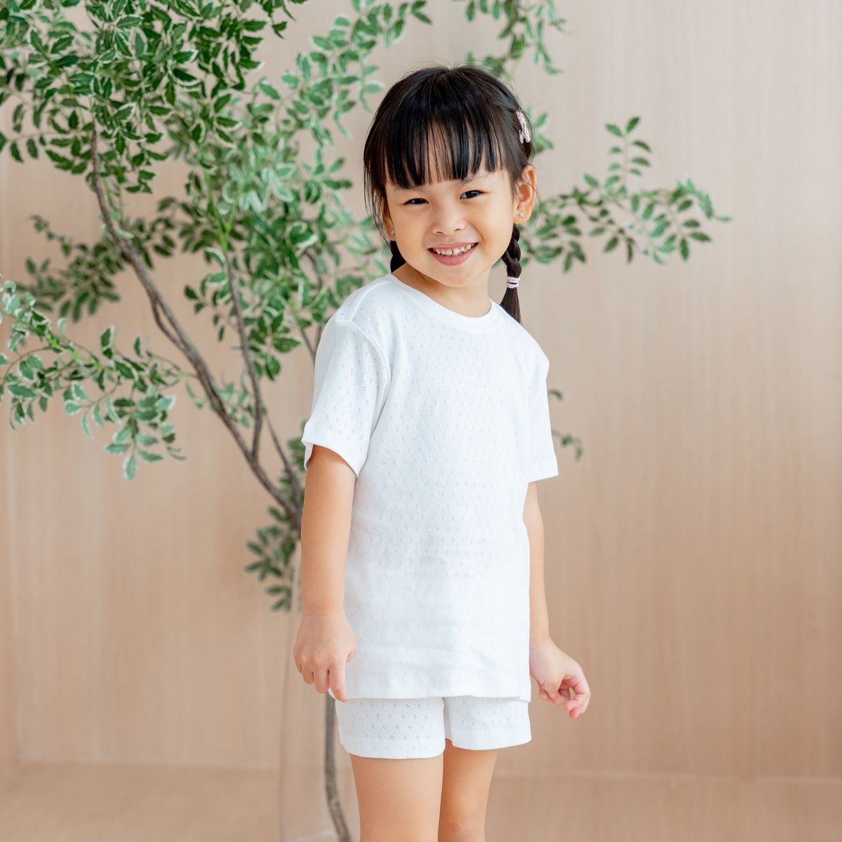Organic Kids Short Sleeves PJ Set in White by Le Petit Society
