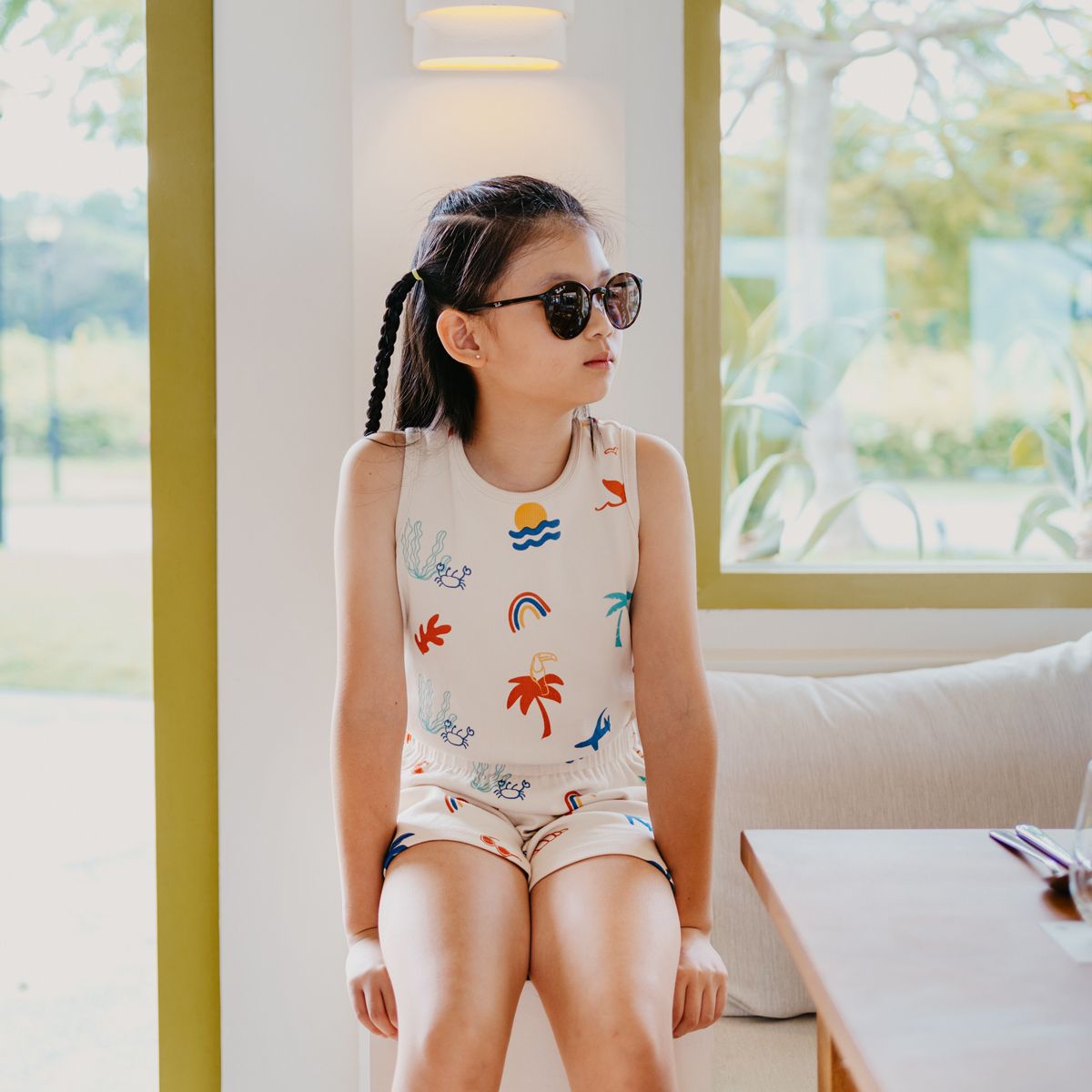 Resort Series - Kids Ribbed Jumpsuit in Paradise Print by Le Petit Society - Image 2