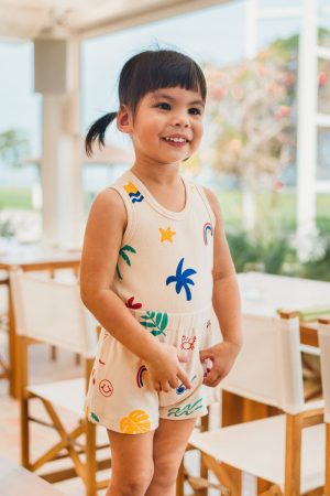 Resort Series - Kids Ribbed Jumpsuit in Paradise Print by Le Petit Society