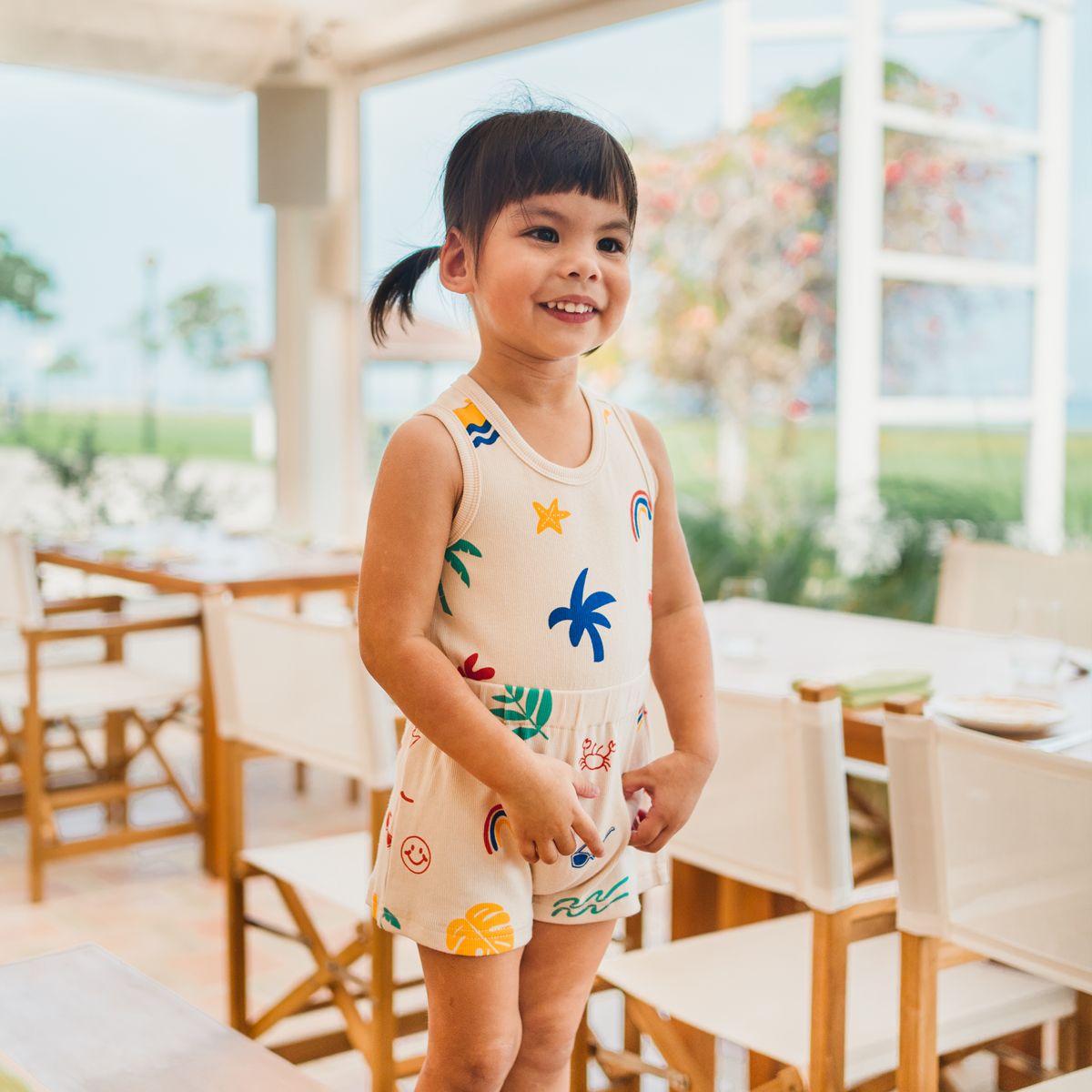 Resort Series - Kids Ribbed Jumpsuit in Paradise Print by Le Petit Society
