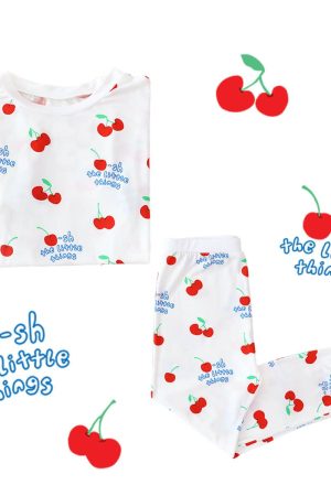 Kids Bamboo Short Sleeves Pyjamas in Cherry Print by Le Petit Society