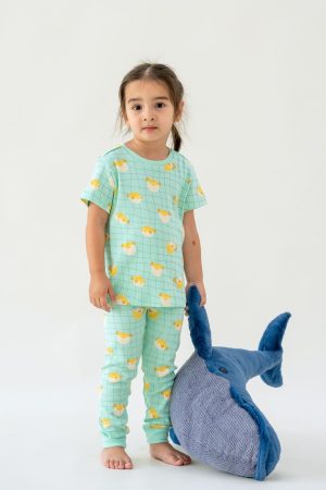 Kids Short Sleeves Organic Pyjamas Set in Puffer Fish Print by Le Petit Society