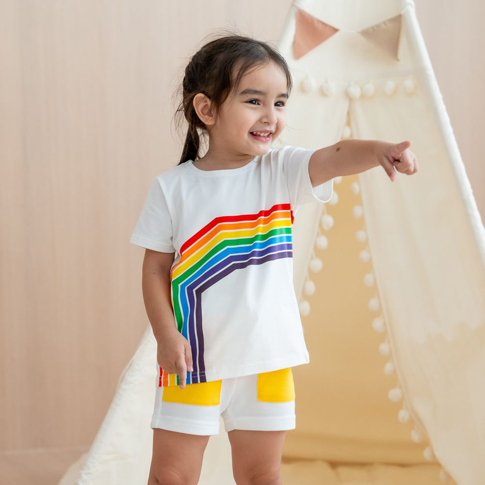 Rainbow Series - Kids Tee in White (Left Arc) by Le Petit Society - Image 2
