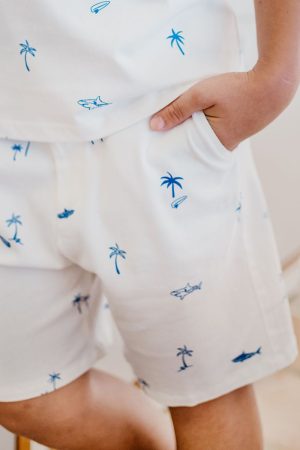 Resort Series - Bermuda Shorts with Adjustable Waistband in Surf Print by Le Petit Society