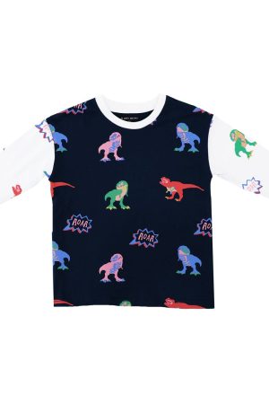 Made for Play - Long Sleeves Tee in T-Rex Print in Navy by Le Petit Society