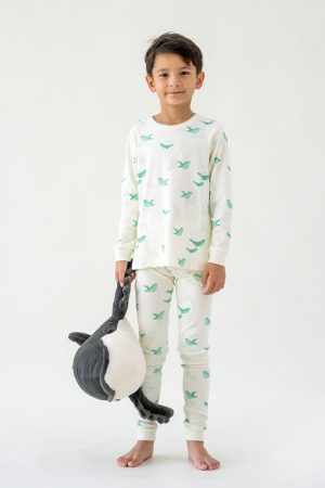 Kids Long Sleeve Organic Pyjamas Set in Whale Print by Le Petit Society
