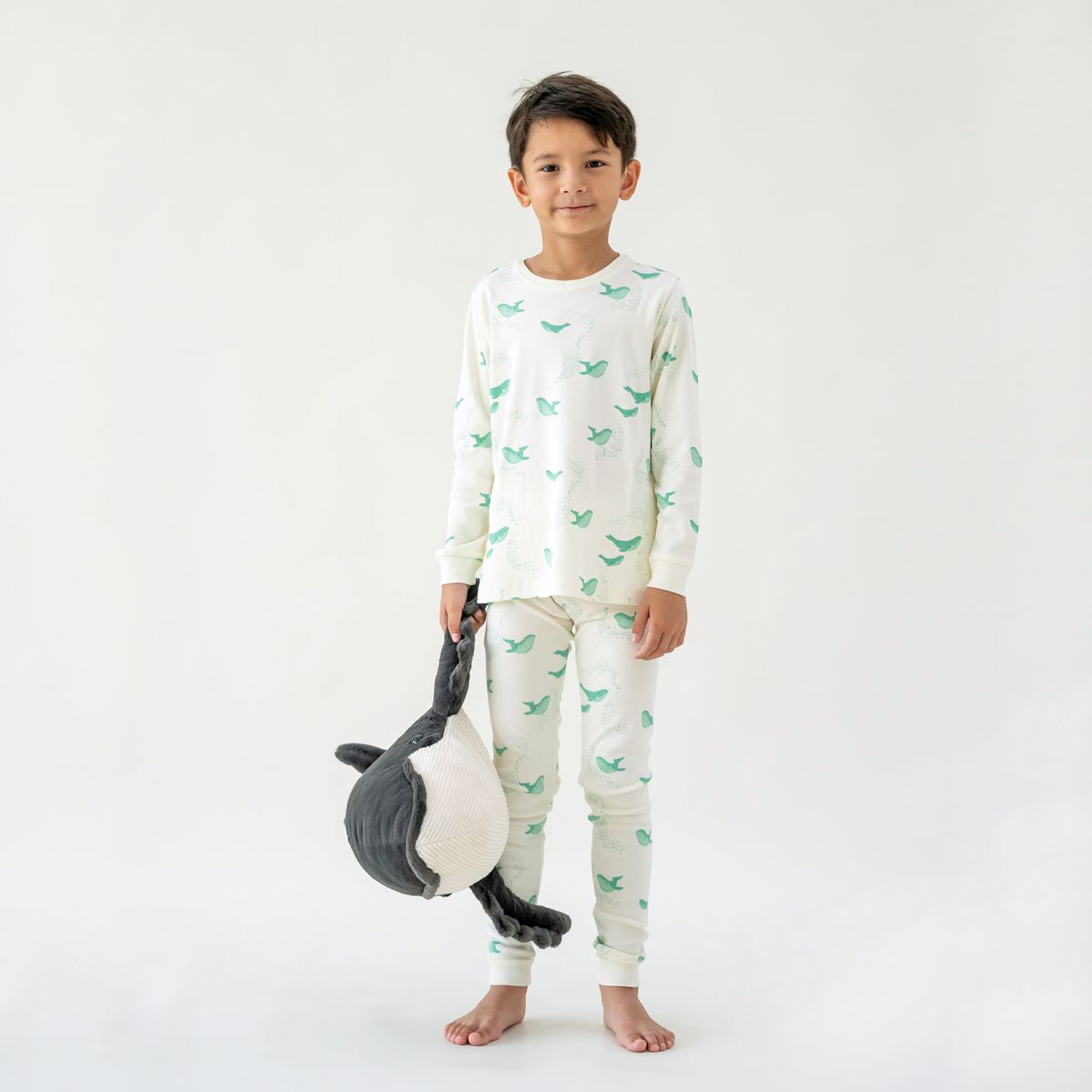 Kids Long Sleeve Organic Pyjamas Set in Whale Print by Le Petit Society