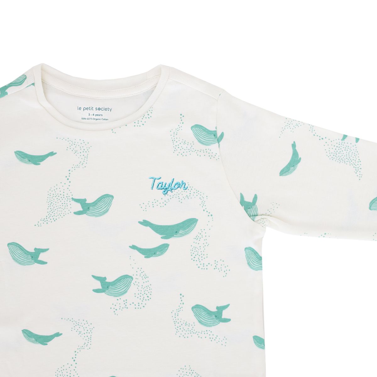 Kids Long Sleeve Organic Pyjamas Set in Whale Print by Le Petit Society - Image 2