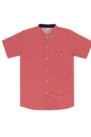 CNY Men Mandarin Collar Shirt - Japanese Wave (Red) by PlayYard