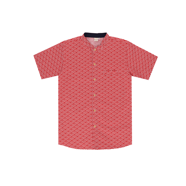 CNY Men Mandarin Collar Shirt - Japanese Wave (Red) by PlayYard
